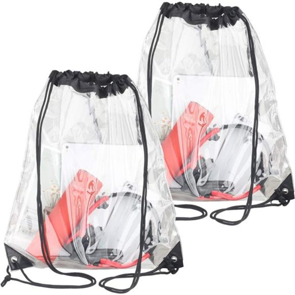 2 Pieces Clear Drawstring Bags, Waterproof Small Clear Bag for Stadium